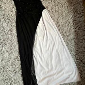 Black White Monochrome McBling Vintage 90s Y2K Strapless Formal Prom Dress